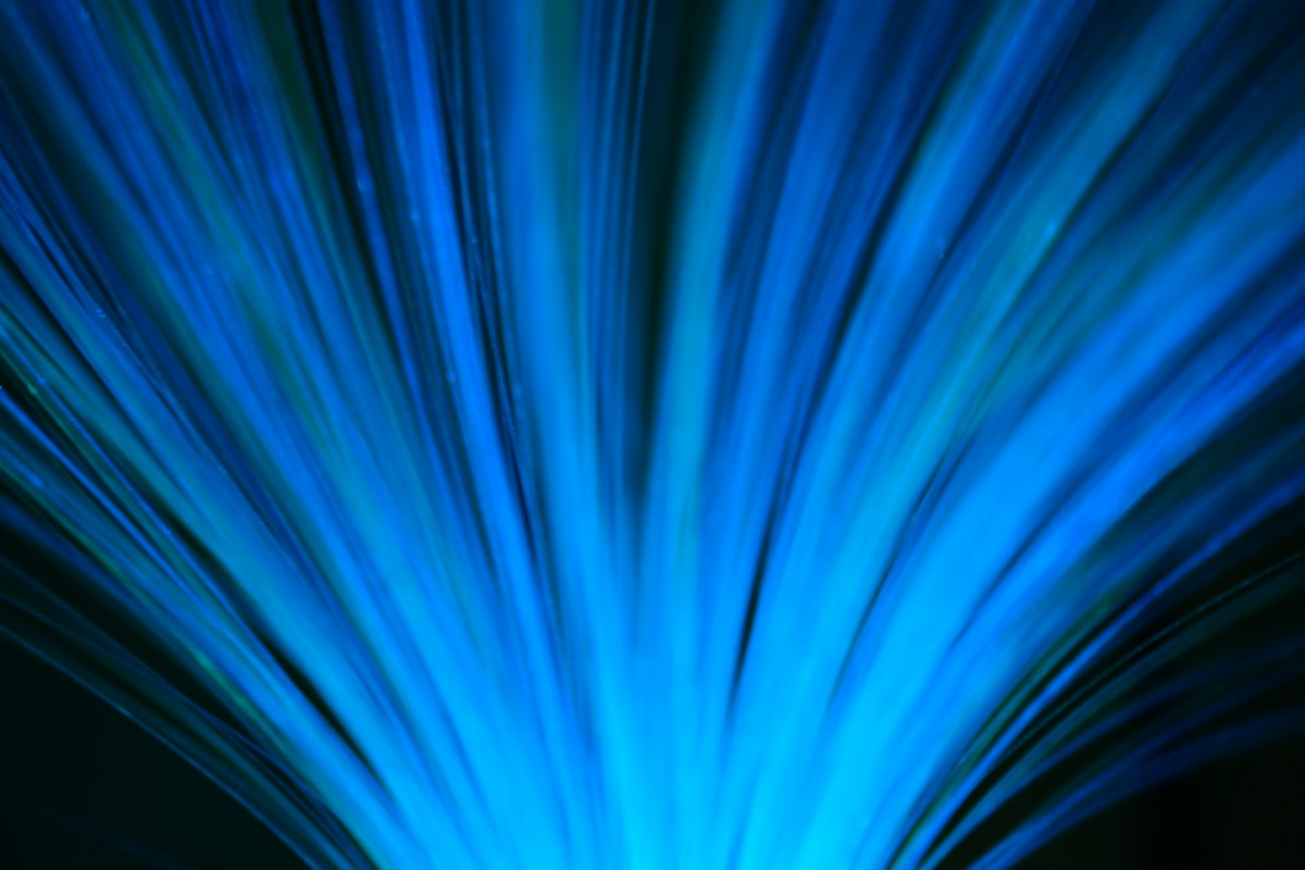 Blue fibre-optic light radiating outwards
