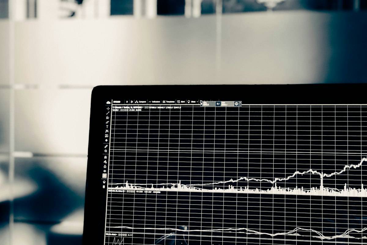 A financial line graph on a monitor