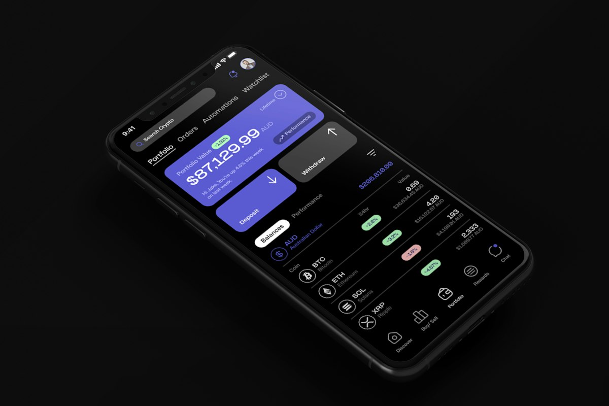 A smartphone app on a dark surface